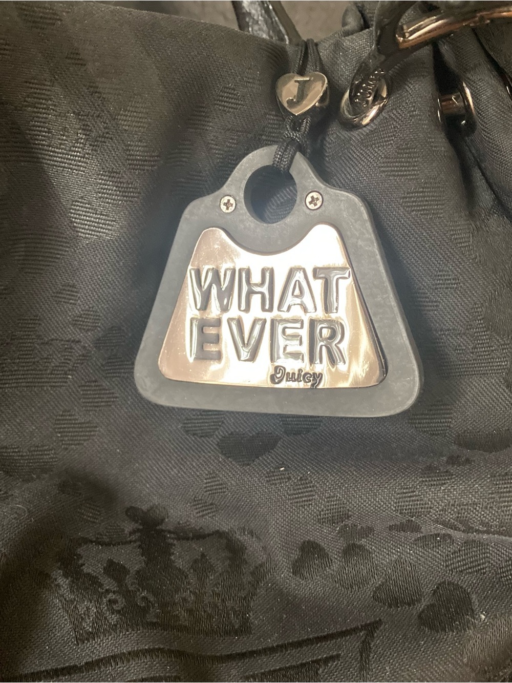 Y2K '90's Juicy Couture Black Satchel Handbag with 'WHATEVER' Charm - Picture 2 of 12